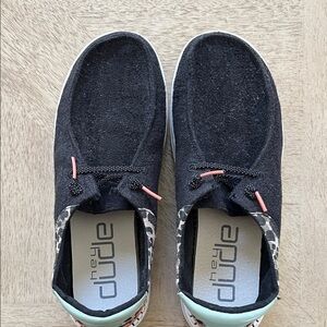 Hey Dude Black and Leopard Slip-On Shoes